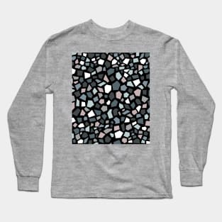 Terrazzo Pattern, Black, Grey and Blue Long Sleeve T-Shirt